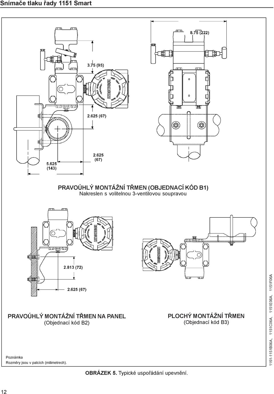 PANEL PLOCHÝ MONTÁŽNÍ TŘMEN (Objednací kód B2) (Objednací kód B3) Poznámka