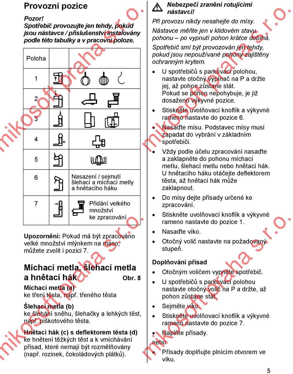 zvolit i pozici 7. Míchací metla, šlehací metla a hnětací hák Obr. 8 Míchací metla (a) ke tření těsta, např. třeného těsta Šlehací metla (b) ke šlehání sněhu, šlehačky a lehkých těst, např.