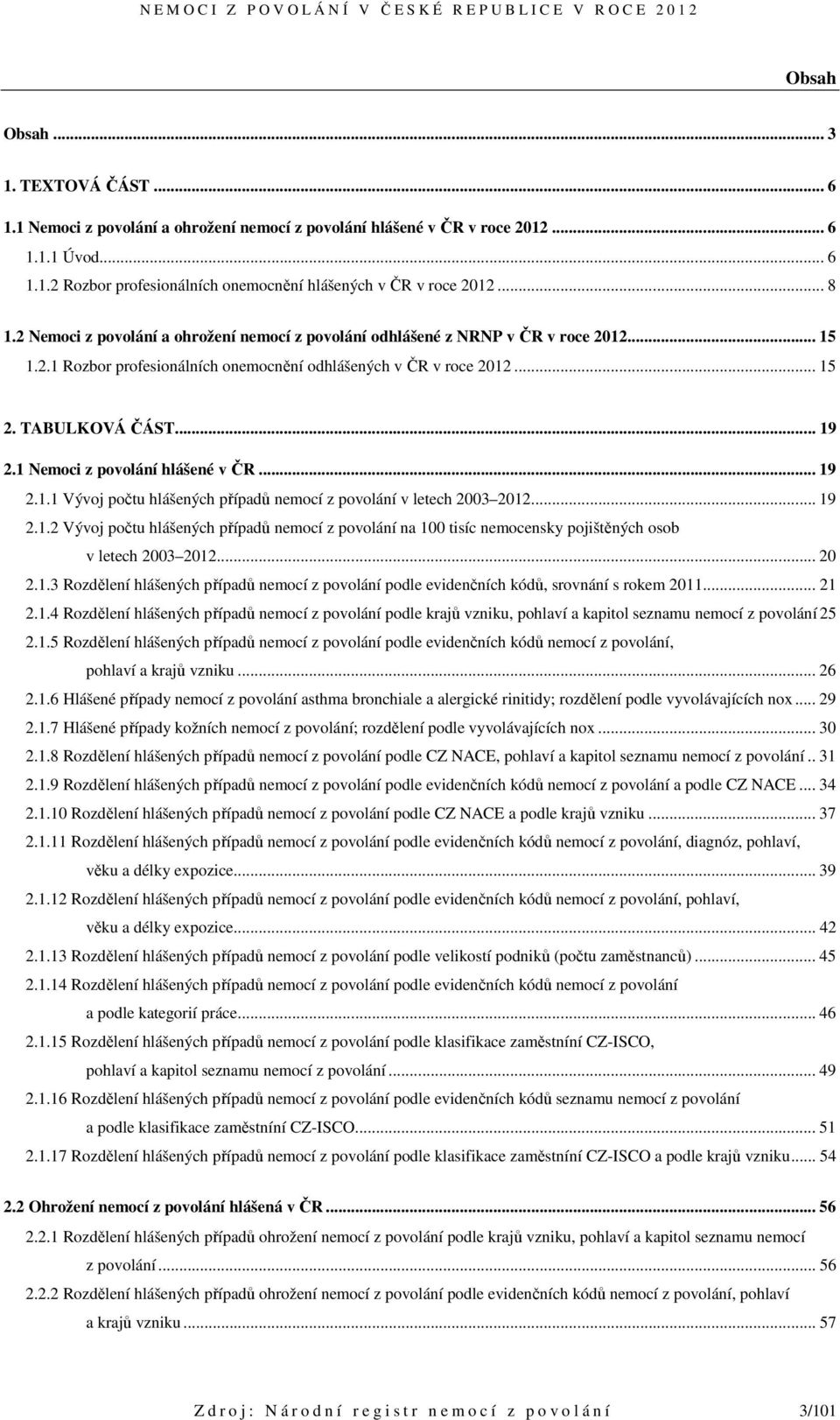1 Nemoci z povolání hlášené v ČR... 19 2.1.1 Vývoj počtu hlášených případů nemocí z povolání v letech 2003 2012... 19 2.1.2 Vývoj počtu hlášených případů nemocí z povolání na 100 tisíc nemocensky pojištěných osob v letech 2003 2012.