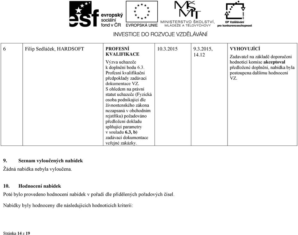 3, b) zadávací dokumentace veřejné zakázky. 10.3.2015 9.3.2015, 14.