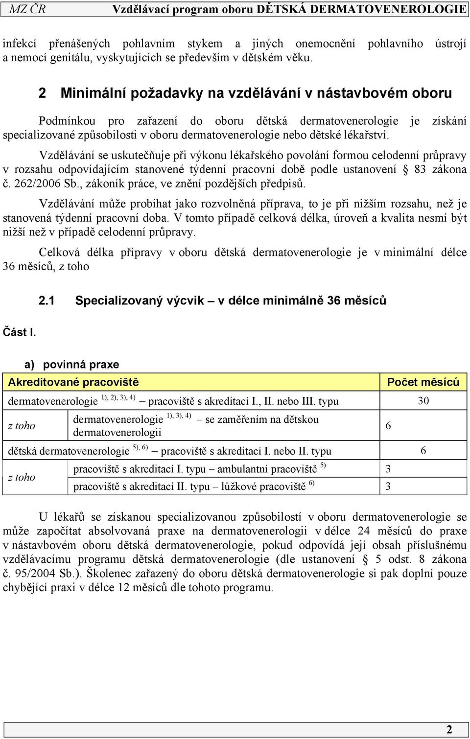 Vzdělávání se uskutečňuje při výkonu lékařského povolání formou celodenní průpravy v rozsahu odpovídajícím stanovené týdenní pracovní době podle ustanovení 83 zákona č. 6/006 Sb.