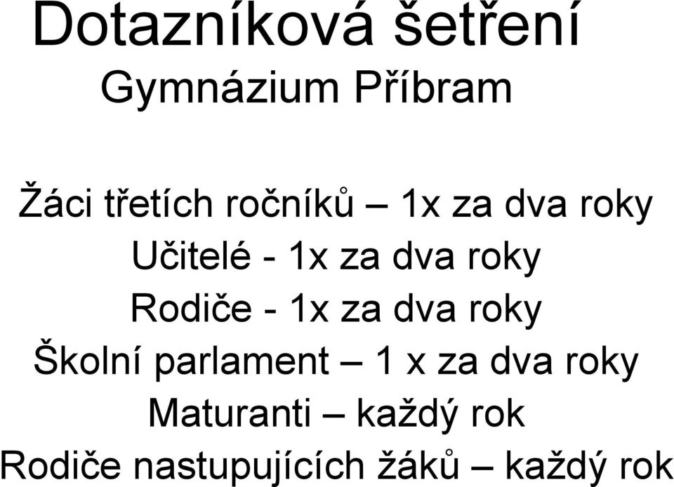 Rodiče - 1x za dva roky Školní parlament 1 x za dva