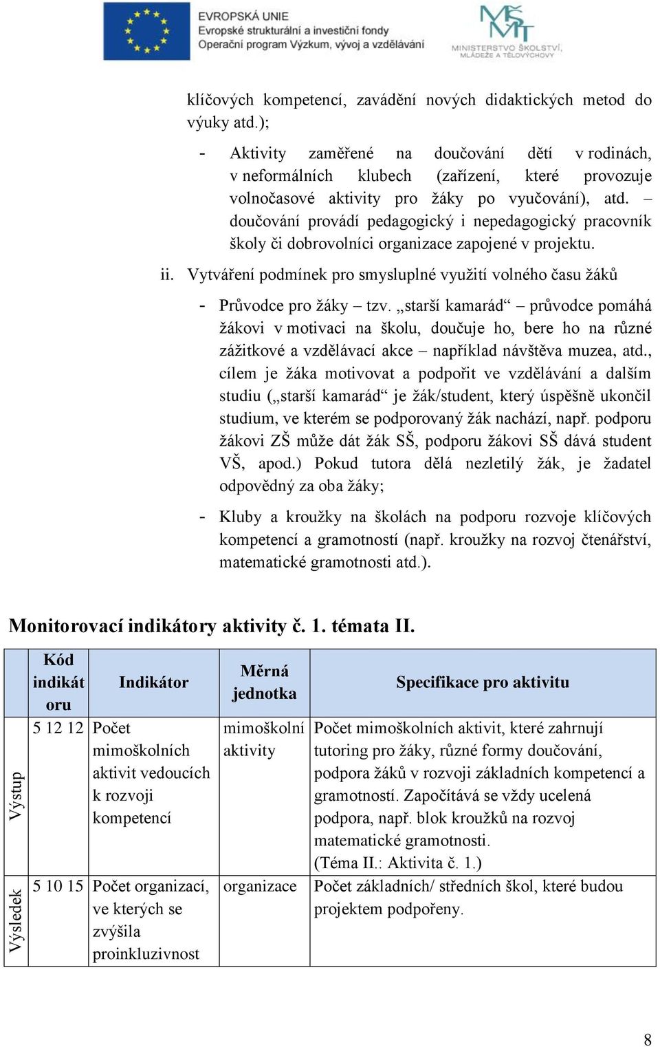 doučování provádí pedagogický i nepedagogický pracovník školy či dobrovolníci organizace zapojené v projektu. ii. Vytváření podmínek pro smysluplné využití volného času žáků - Průvodce pro žáky tzv.