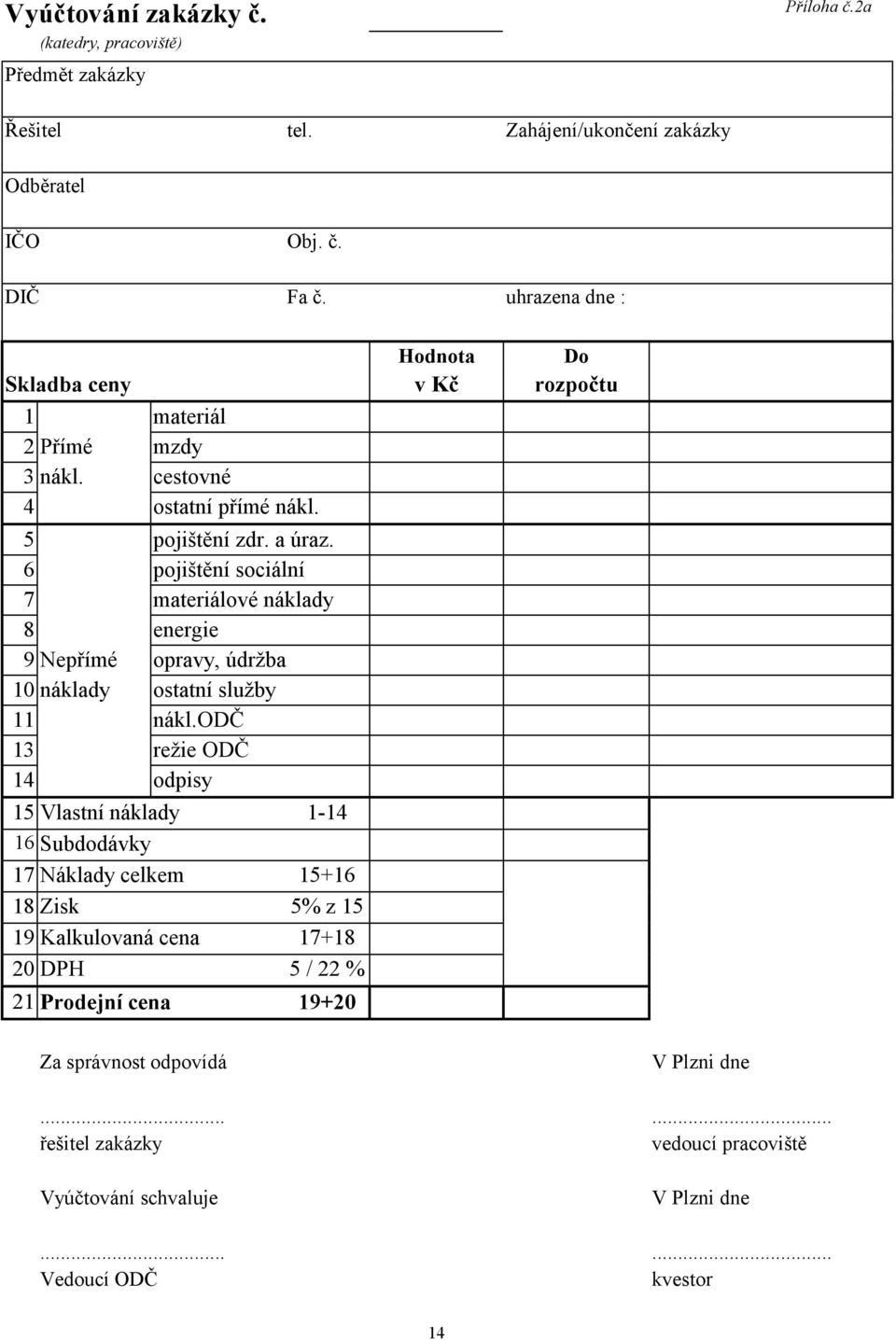 6 pojištění sociální 7 materiálové náklady 8 energie 9Nepřímé opravy, údržba 10 náklady ostatní služby 11 nákl.
