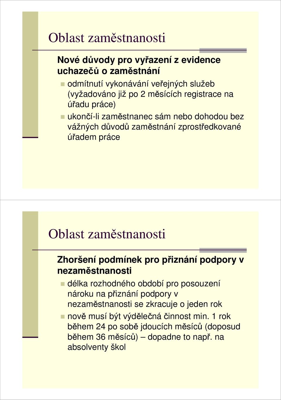 Zhoršení podmínek pro přiznání podpory v nezaměstnanosti délka rozhodného období pro posouzení nároku na přiznání podpory v nezaměstnanosti se