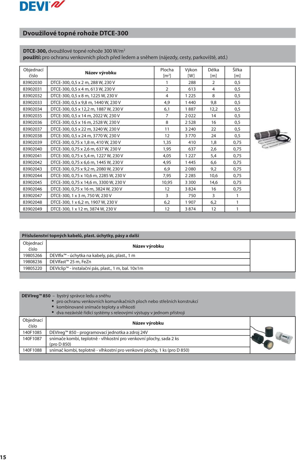 0,5 83902033 DTCE-300, 0,5 x 9,8 m, 1440 W, 230 V 4,9 1 440 9,8 0,5 83902034 DTCE-300, 0,5 x 12,2 m, 1887 W, 230 V 6,1 1 887 12,2 0,5 83902035 DTCE-300, 0,5 x 14 m, 2022 W, 230 V 7 2 022 14 0,5