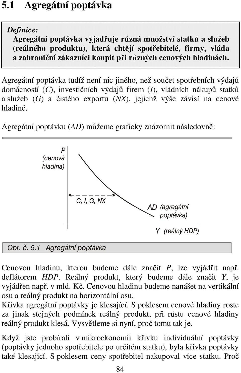 Agregátní poptávka tudíž není nic jiného, než součet spotřebních výdajů domácností (C), investičních výdajů firem (I), vládních nákupů statků a služeb (G) a čistého exportu (NX), jejichž výše závisí