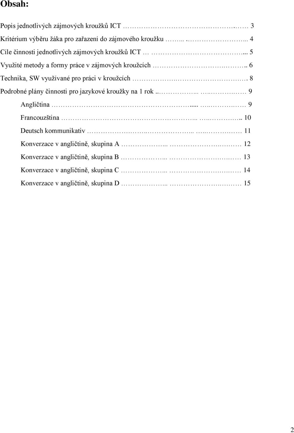 .. 6 Technika, SW využívané pro práci v kroužcích... 8 Podrobné plány činnosti pro jazykové kroužky na 1 rok........ 9 Angličtina...... 9 Francouzština.