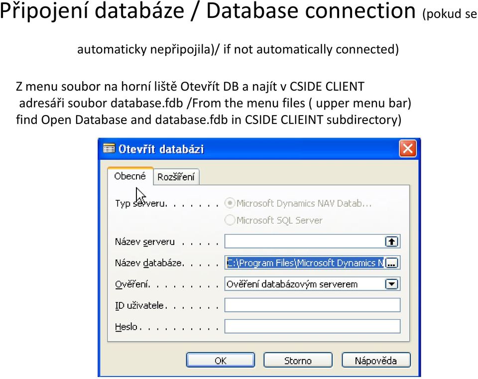 najít v CSIDE CLIENT adresáři soubor database.