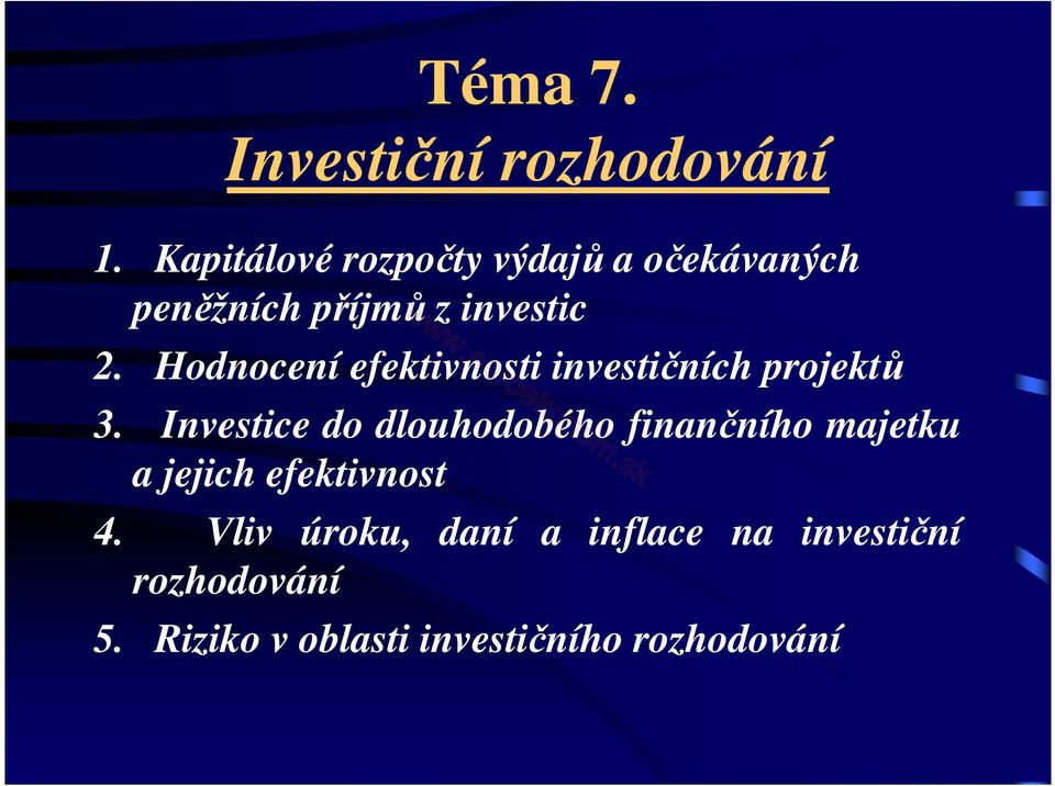 Hodnocení efektivnosti investičních projektů 3.