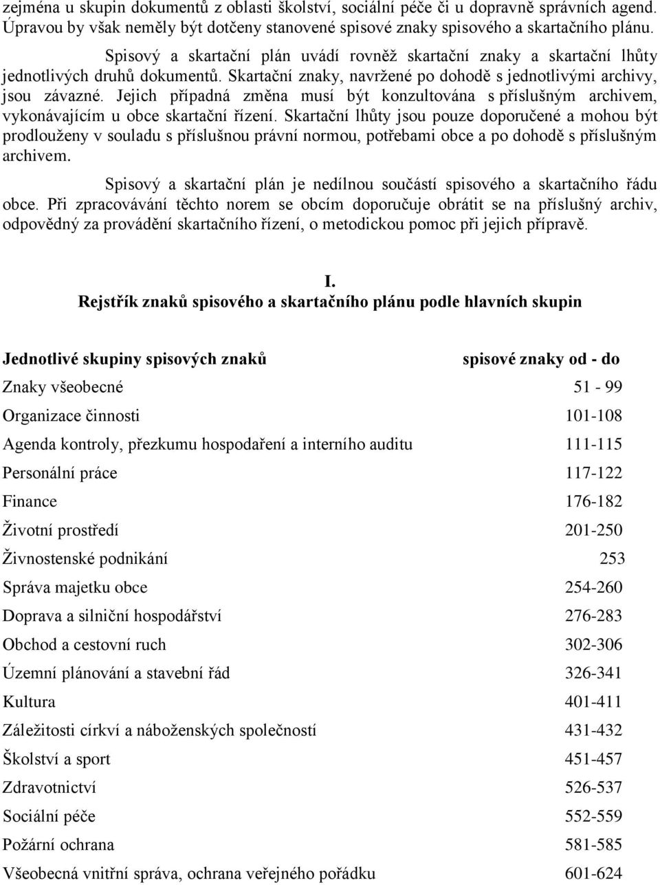 Jejich případná změna musí být konzultována s příslušným archivem, vykonávajícím u obce skartační řízení.