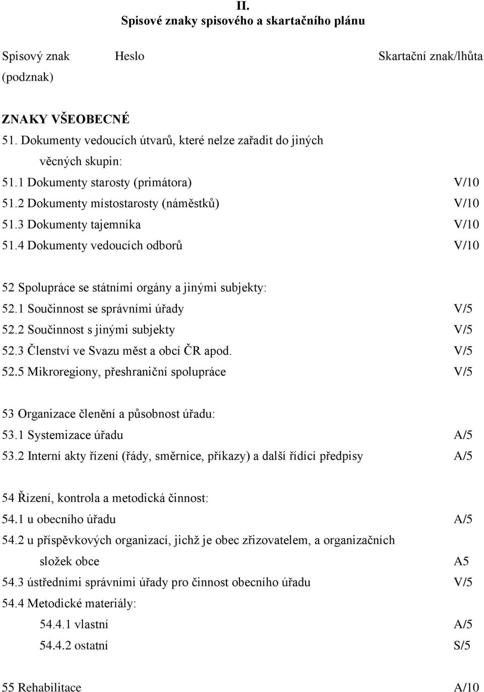 4 Dokumenty vedoucích odborů V/10 52 Spolupráce se státními orgány a jinými subjekty: 52.1 Součinnost se správními úřady V/5 52.2 Součinnost s jinými subjekty V/5 52.