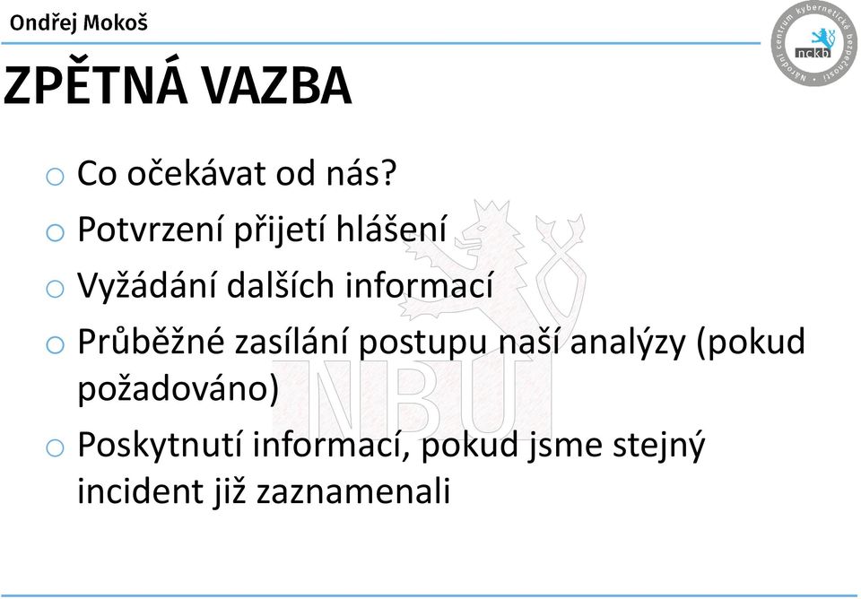 informací o Průběžné zasílání postupu naší analýzy