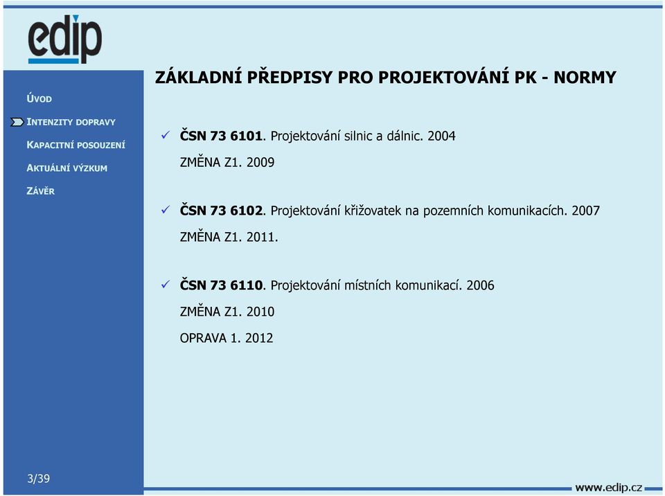 Projektování křižovatek na pozemních komunikacích. 2007 ZMĚNA Z1.