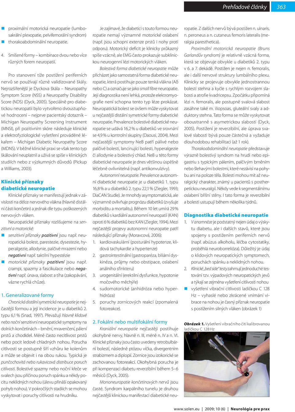 Speciálně pro diabetickou neuropatii bylo vytvořeno dvoustupňové hodnocení nejprve pacientský dotazník Michigan Neuropathy Screening Instrument (MNSI), při pozitivním skóre následuje klinické a