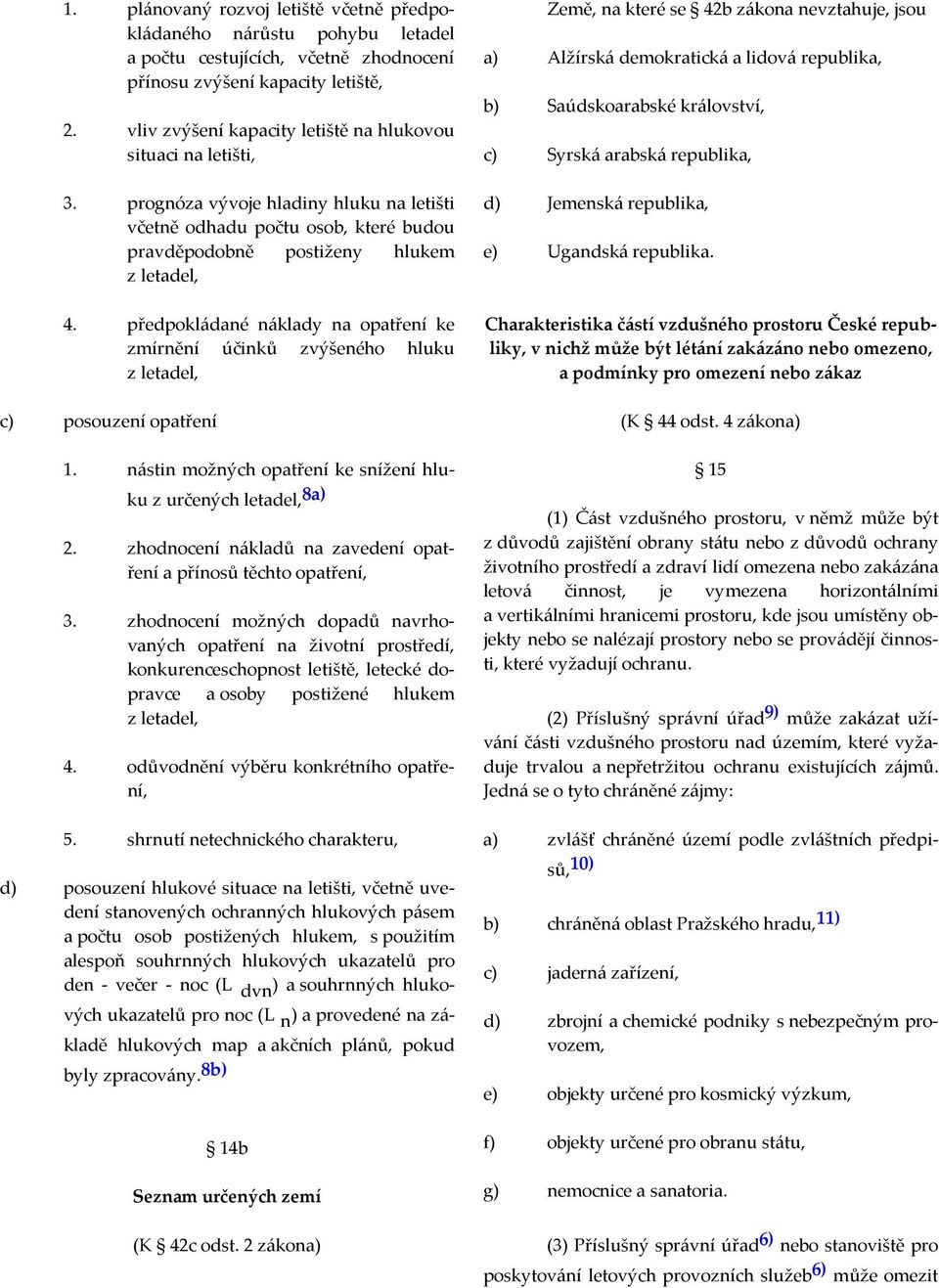 předpokládané náklady na opatření ke zmírnění účinků zvýšeného hluku z letadel, c) posouzení opatření 1. nástin možných opatření ke snížení hluku z určených letadel, 8a) 2.