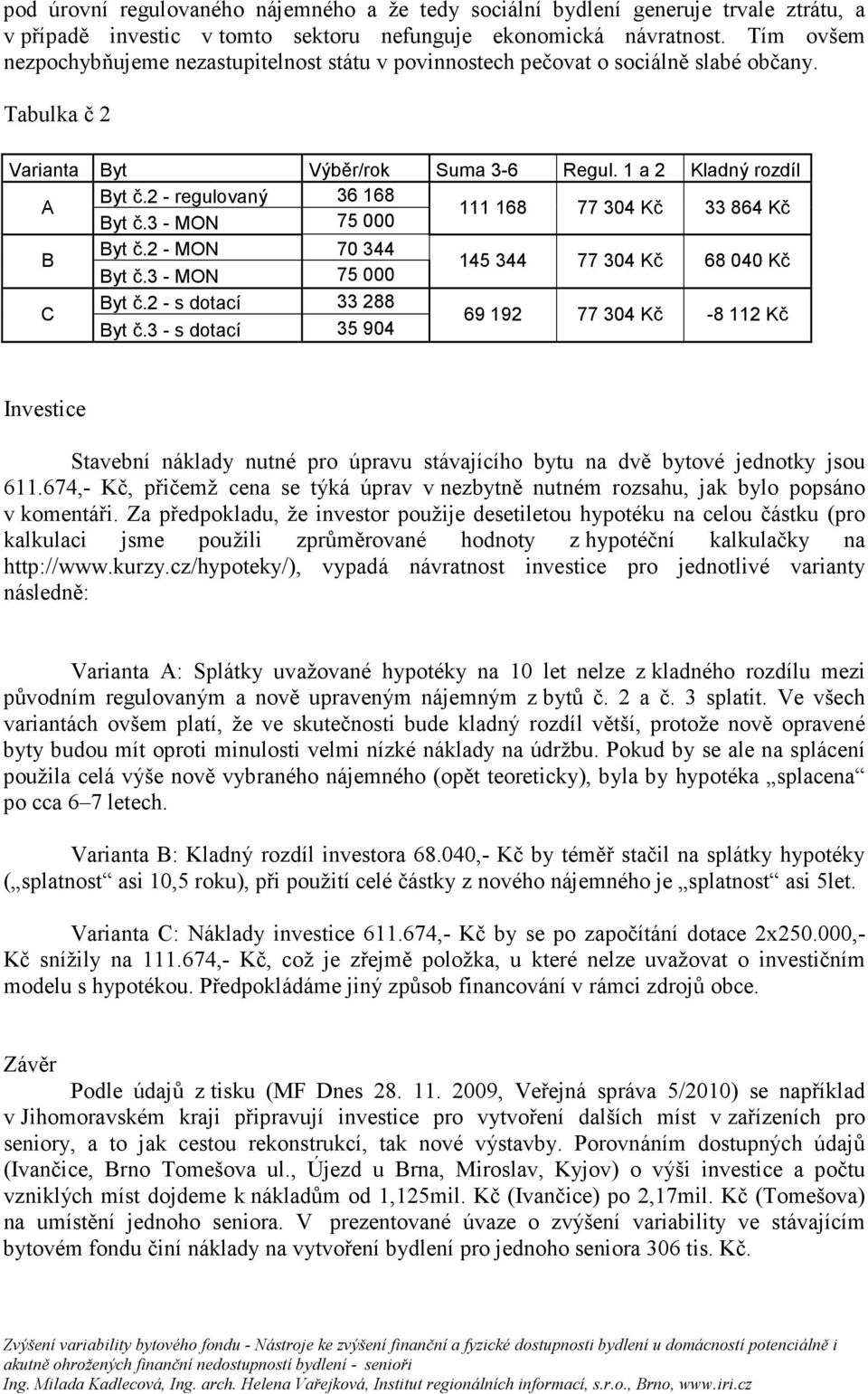 2 - regulovaný 36 168 Byt č.3 - MON 75 000 111 168 77 304 Kč 33 864 Kč B Byt č.2 - MON 70 344 Byt č.3 - MON 75 000 145 344 77 304 Kč 68 040 Kč C Byt č.2 - s dotací 33 288 Byt č.