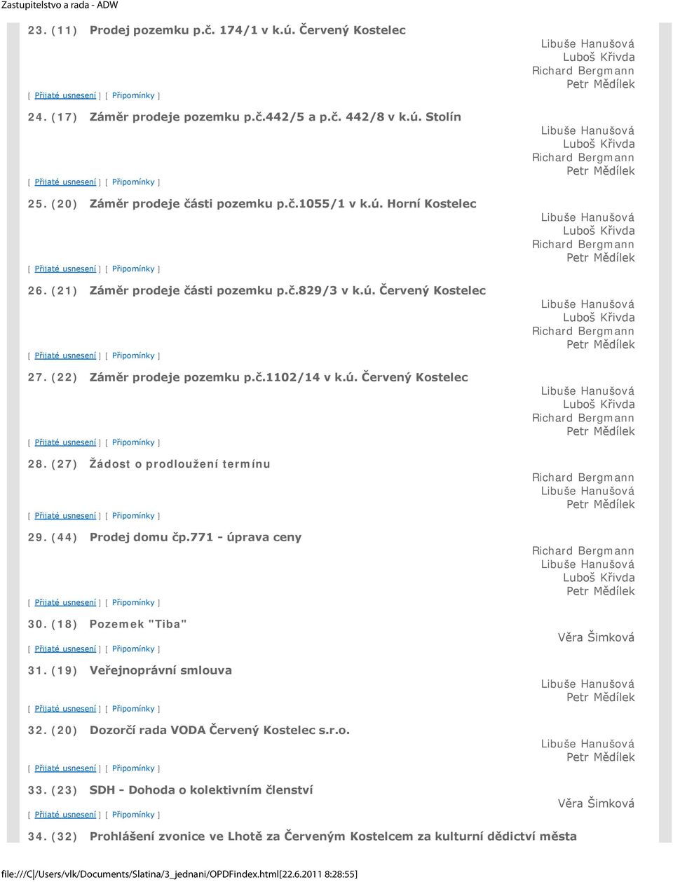 (22) Záměr prodeje pozemku p.č.1102/14 v k.ú. Červený Kostelec [ Přijaté usnesení ] [ Připomínky ] 28. (27) Žádost o prodloužení termínu [ Přijaté usnesení ] [ Připomínky ] 29. (44) Prodej domu čp.