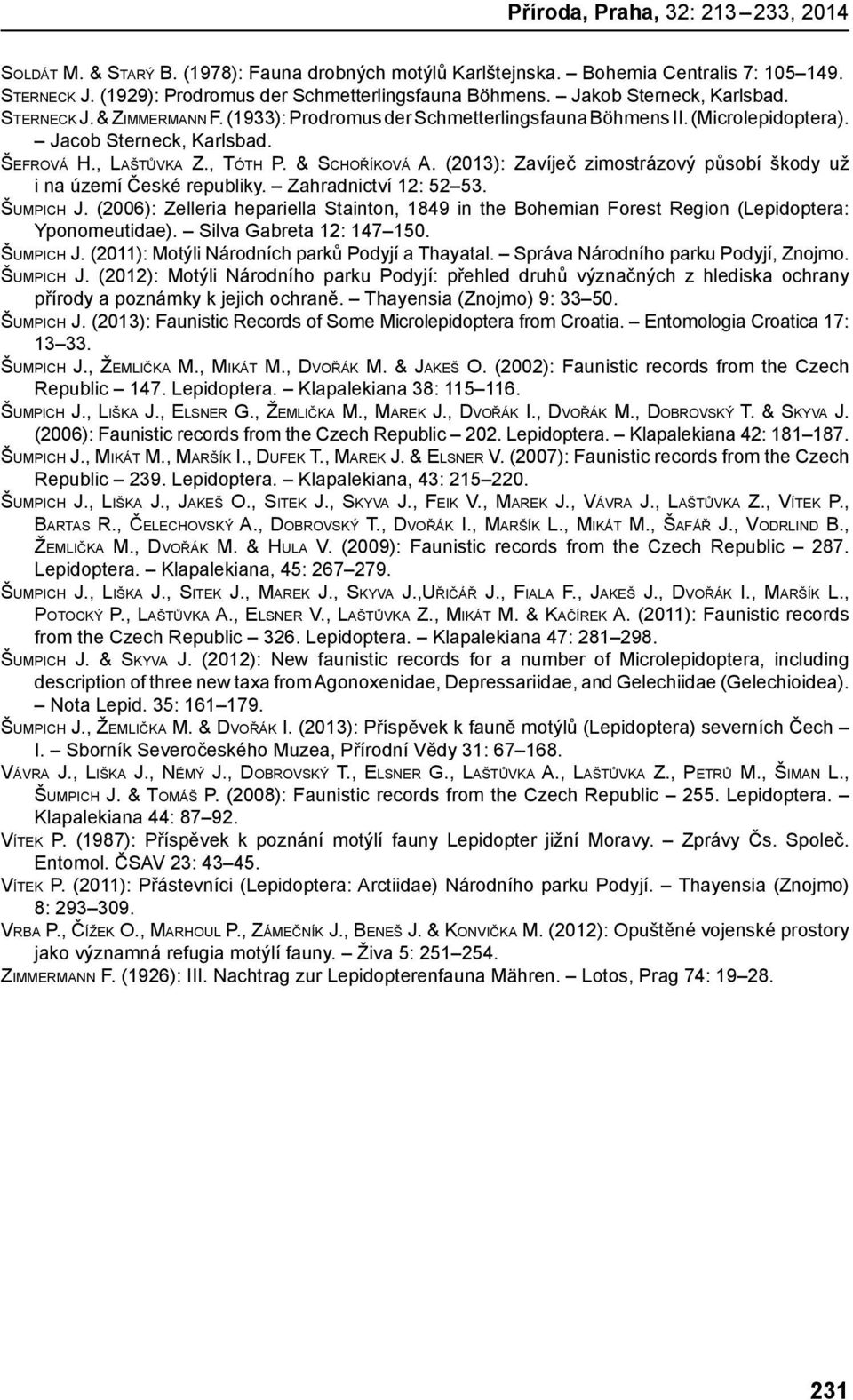 & Schoříková A. (2013): Zavíječ zimostrázový působí škody už i na území České republiky. Zahradnictví 12: 52 53. Šumpich J.