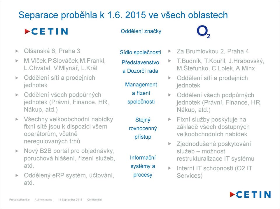 ) Všechny velkoobchodní nabídky fixní sítě jsou k dispozici všem operátorům, včetně neregulovaných trhů Nový B2B portál pro objednávky, poruchová hlášení, řízení služeb, atd.