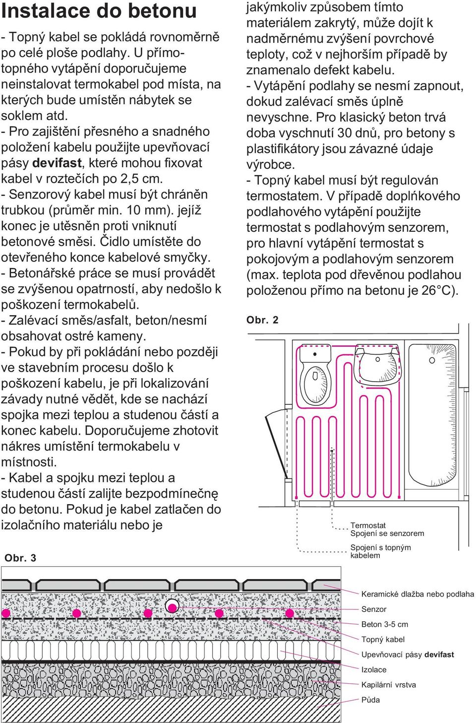 jejíž konec je utìsnìn proti vniknutí betonové smìsi. Èidlo umístìte do otevøeného konce kabelové smyèky.