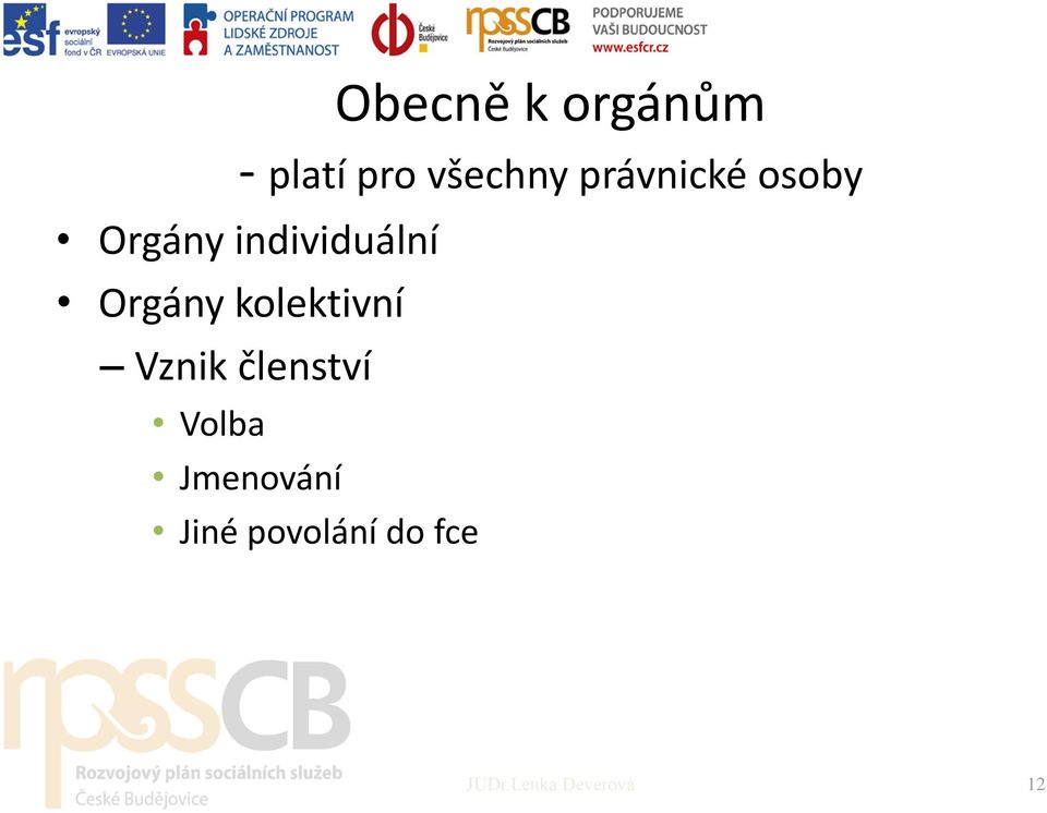 Orgány kolektivní Vznik členství Volba