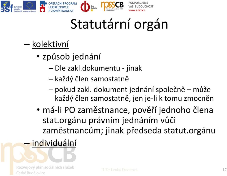 dokument jednání společně může každý člen samostatně, jen je-li k tomu zmocněn má-li