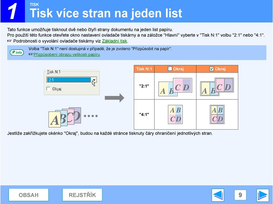 Podrobnosti o vyvolání ovladače tiskárny viz Základní tisk. Volba "Tisk N:1" není dostupná v případě, že je zvoleno "Přizpůsobit na papír".