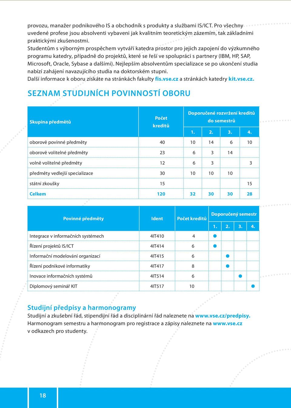 Studentům s výborným prospěchem vytváří katedra prostor pro jejich zapojení do výzkumného programu katedry, případně do projektů, které se řeší ve spolupráci s partnery (IBM, HP, SAP, Microsoft,