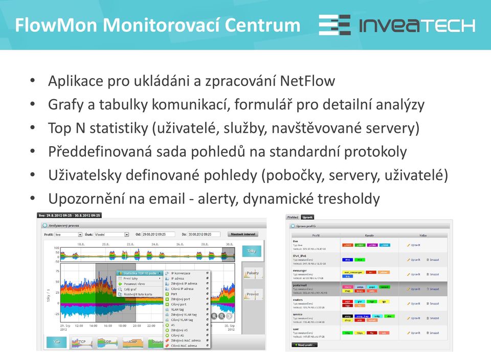 navštěvované servery) Předdefinovaná sada pohledů na standardní protokoly Uživatelsky