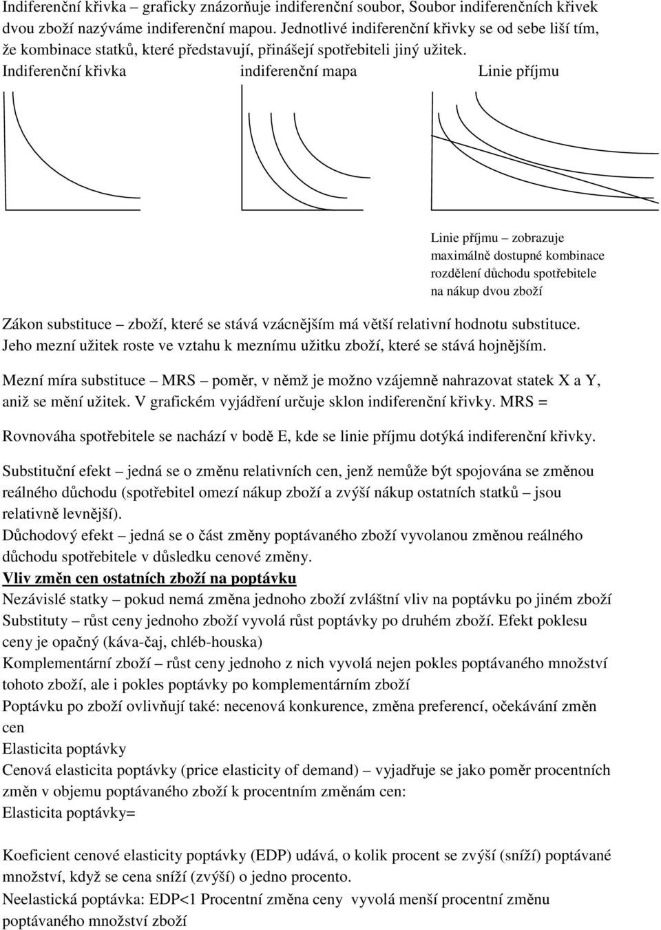 Indiferenční křivka indiferenční mapa Linie příjmu Linie příjmu zobrazuje maximálně dostupné kombinace rozdělení důchodu spotřebitele na nákup dvou zboží Zákon substituce zboží, které se stává