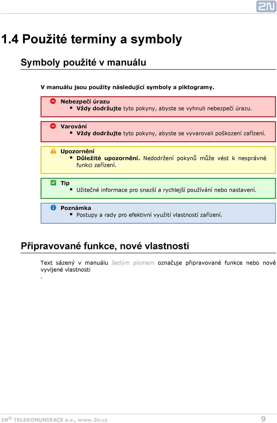 Upozornění Důležité upozornění. Nedodržení pokynů může vést k nesprávné funkci zařízení.