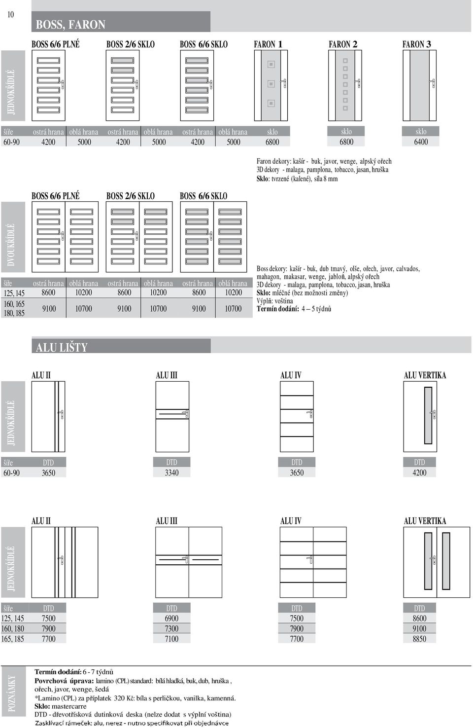 10700 9100 10700 DTD 60-90 3650 DTD 125, 145 7500 160, 180 7900 165, 185 7700 BOSS 6/6 PLNÉ BOSS 2/6 SKLO BOSS 6/6 SKLO ALU LIŠTY DTD 6900 7300 7100 DTD 7500 7900 7700 sklo sklo 6800 6400 Faron