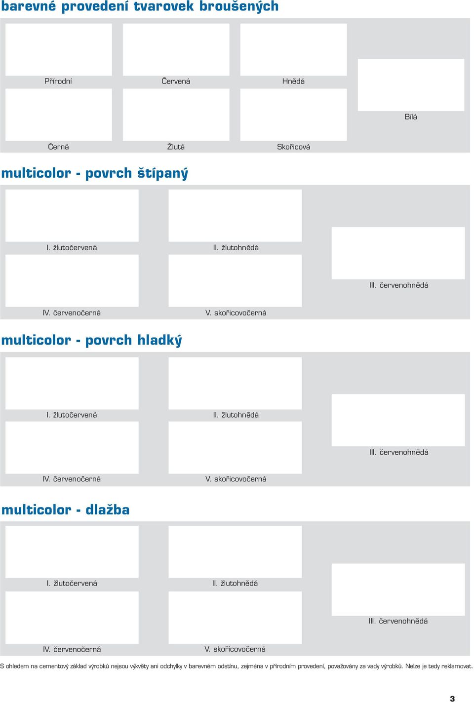 žlutočervená II. žlutohnědá III. červenohnědá IV. červenočerná V.