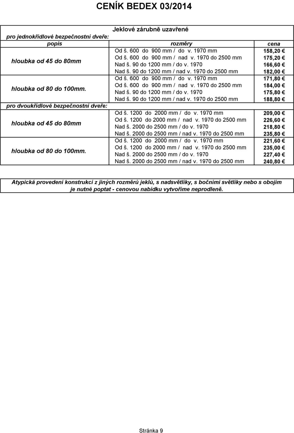 600 do 900 mm / do v. 1970 mm Od š. 600 do 900 mm / nad v. 1970 do 2500 mm Nad š. 90 do 1200 mm / do v. 1970 Nad š. 90 do 1200 mm / nad v. 1970 do 2500 mm Od š. 1200 do 2000 mm / do v. 1970 mm Od š. 1200 do 2000 mm / nad v.