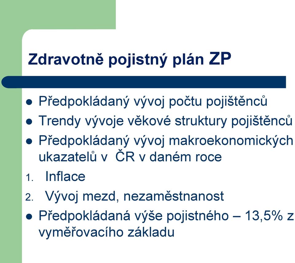 makroekonomických ukazatelů v ČR v daném roce 1. Inflace 2.