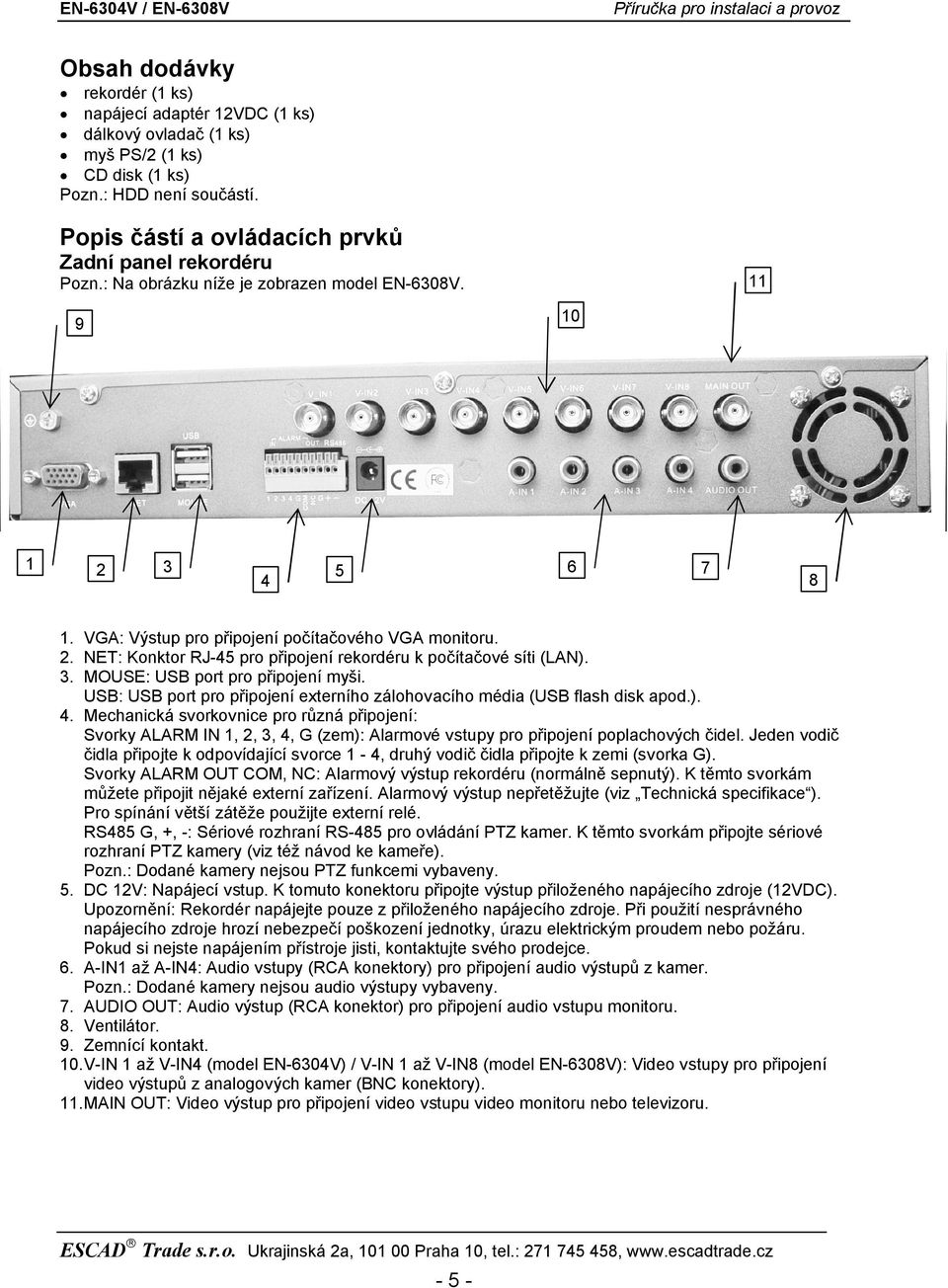 3. MOUSE: USB port pro připojení myši. USB: USB port pro připojení externího zálohovacího média (USB flash disk apod.). 4.