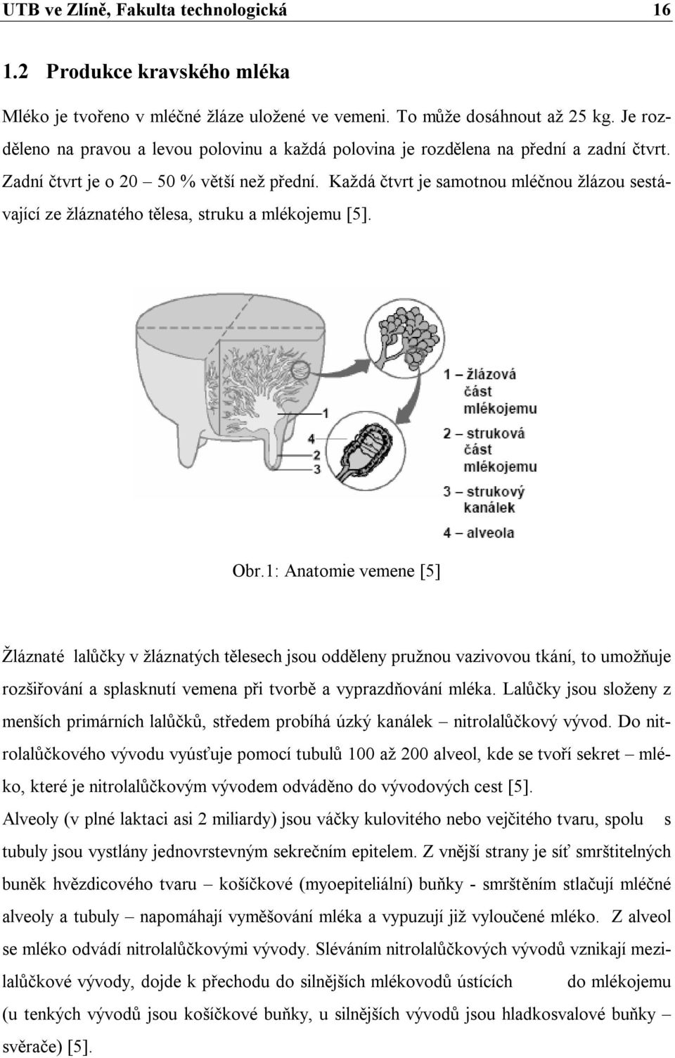 Každá čtvrt je samotnou mléčnou žlázou sestávající ze žláznatého tělesa, struku a mlékojemu [5]. Obr.