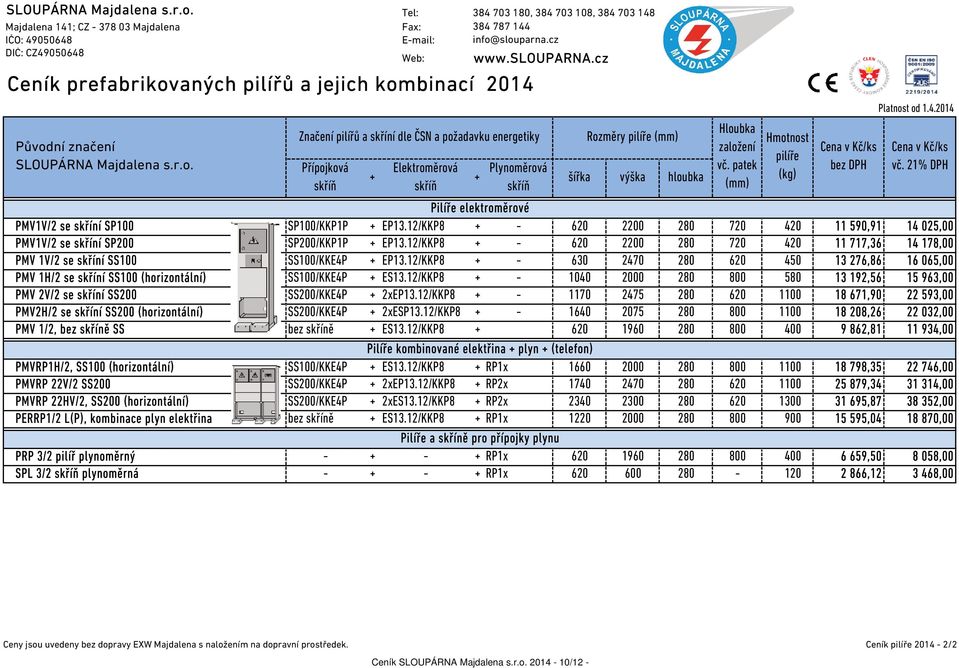 12/KKP8 + - 620 2200 280 720 420 11 717,36 14 178,00 PMV 1V/2 se skříní SS100 SS100/KKE4P + EP13.