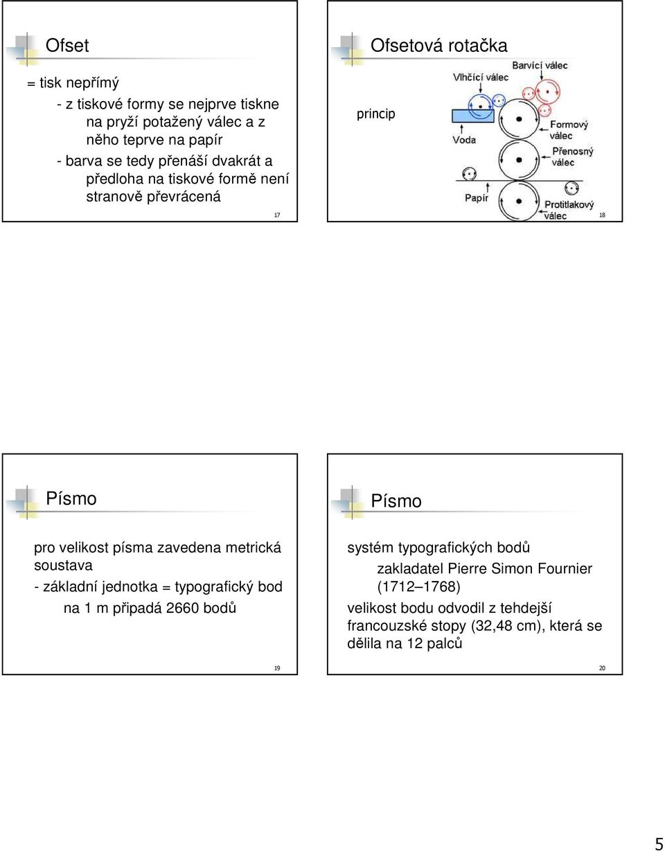 písma zavedena metrická soustava - základní jednotka = typografický bod na 1 m připadá 2660 bodů systém typografických bodů
