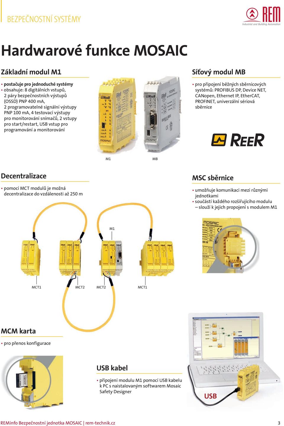 NET, CANopen, Ethernet IP, EtherCAT, PROFINET, univerzální sériová sběrnice M1 MB Decentralizace pomocí MCT modulů je možná decentralizace do vzdálenosti až 250 m MSC sběrnice umožňuje komunikaci