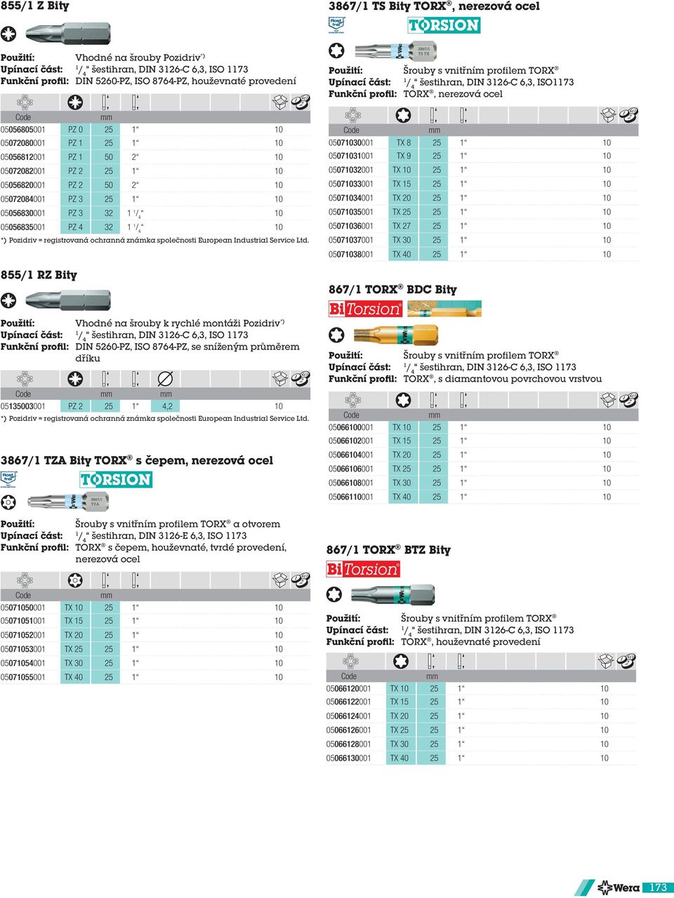 8764-PZ, se sníženým průměrem dříku 05135003001 PZ 2 4,2 3867/1 TZA Bity TORX s čepem, nerezová ocel Šrouby s vnitřním profilem TORX a otvorem šestihran, DIN 3126-E 6,3, ISO 1173 Funkční profil: TORX
