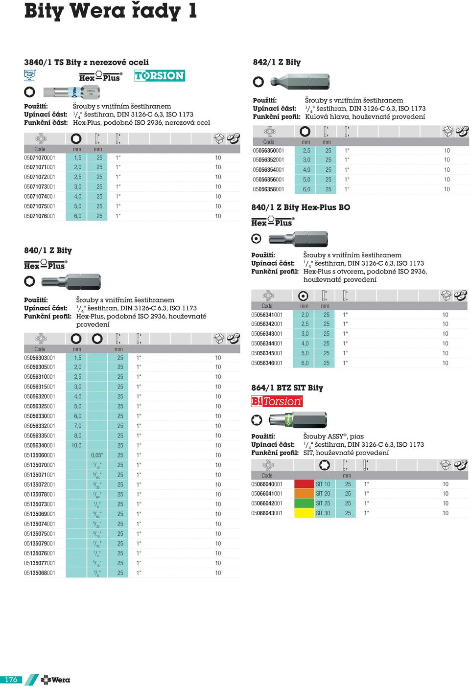 05056358001 6,0 840/1 Z Bity Hex-Plus BO 840/1 Z Bity Šrouby s vnitřním šestihranem Funkční profil: Hex-Plus s otvorem, podobné ISO 2936, houževnaté provedení Šrouby s vnitřním šestihranem Funkční