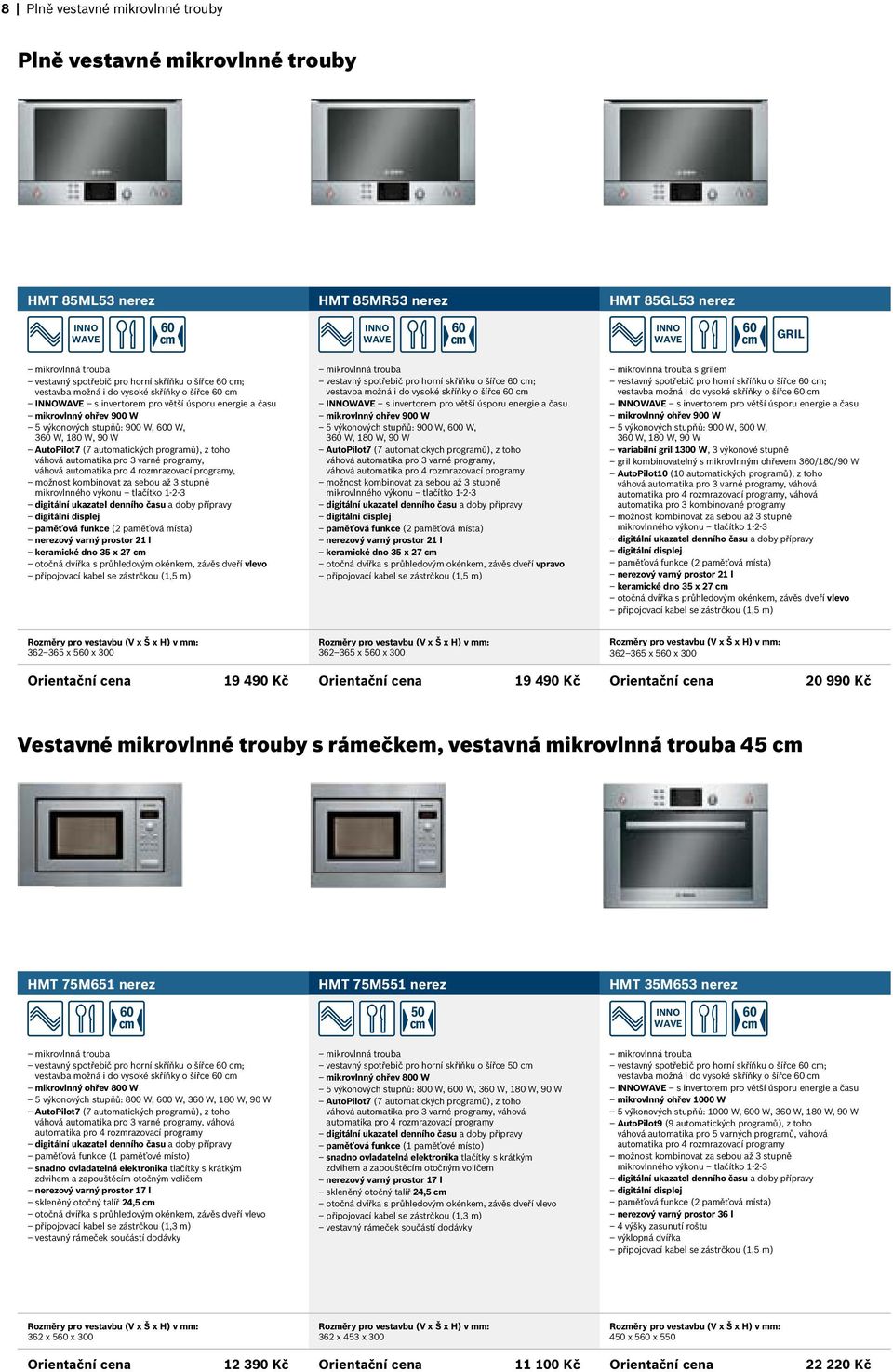 automatických programů), z toho váhová automatika pro 3 varné programy, váhová automatika pro 4 rozmrazovací programy, možnost kombinovat za sebou až 3 stupně mikrovlnného výkonu tlačítko 1-2-3