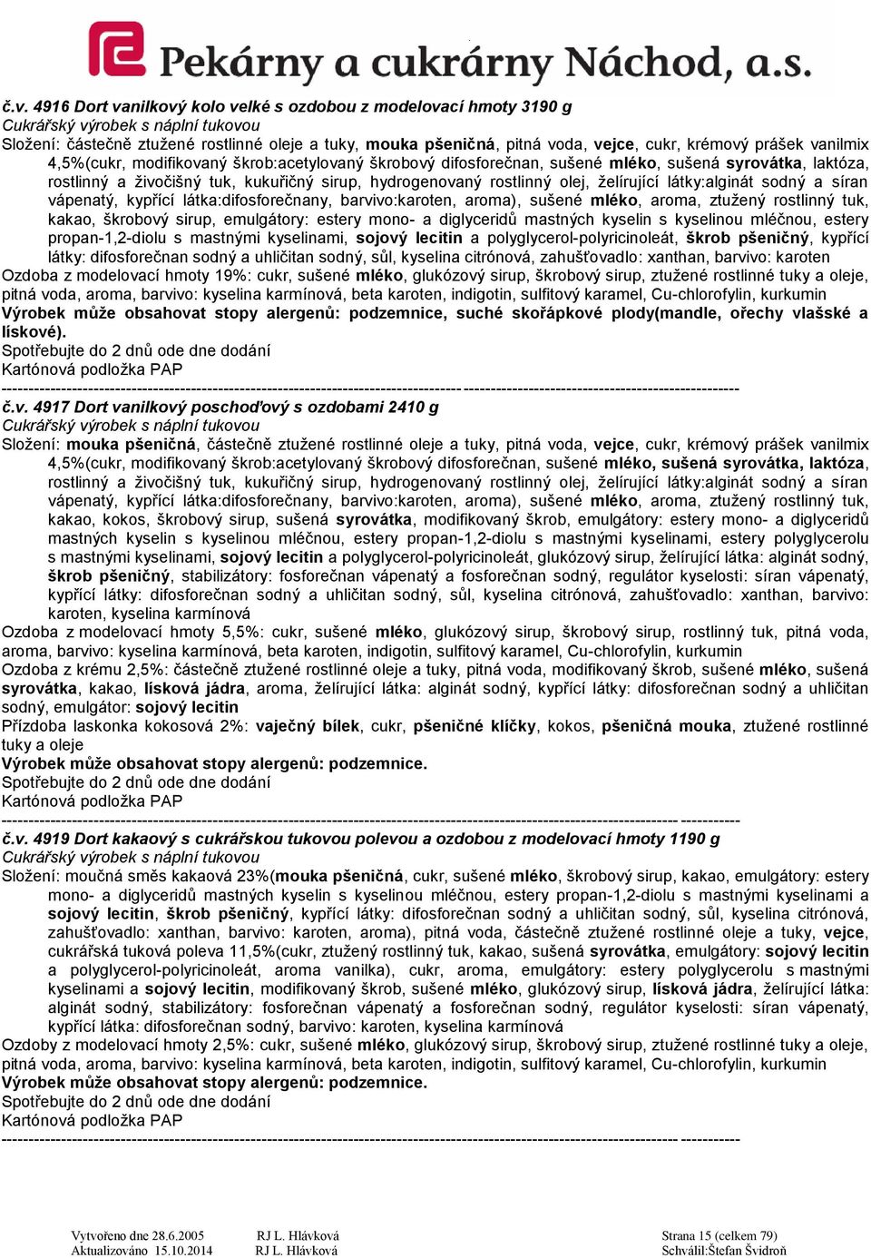 sodný a síran vápenatý, kypřící látka:difosforečnany, barvivo:karoten, aroma), sušené mléko, aroma, ztužený rostlinný tuk, kakao, škrobový sirup, emulgátory: estery mono- a diglyceridů mastných