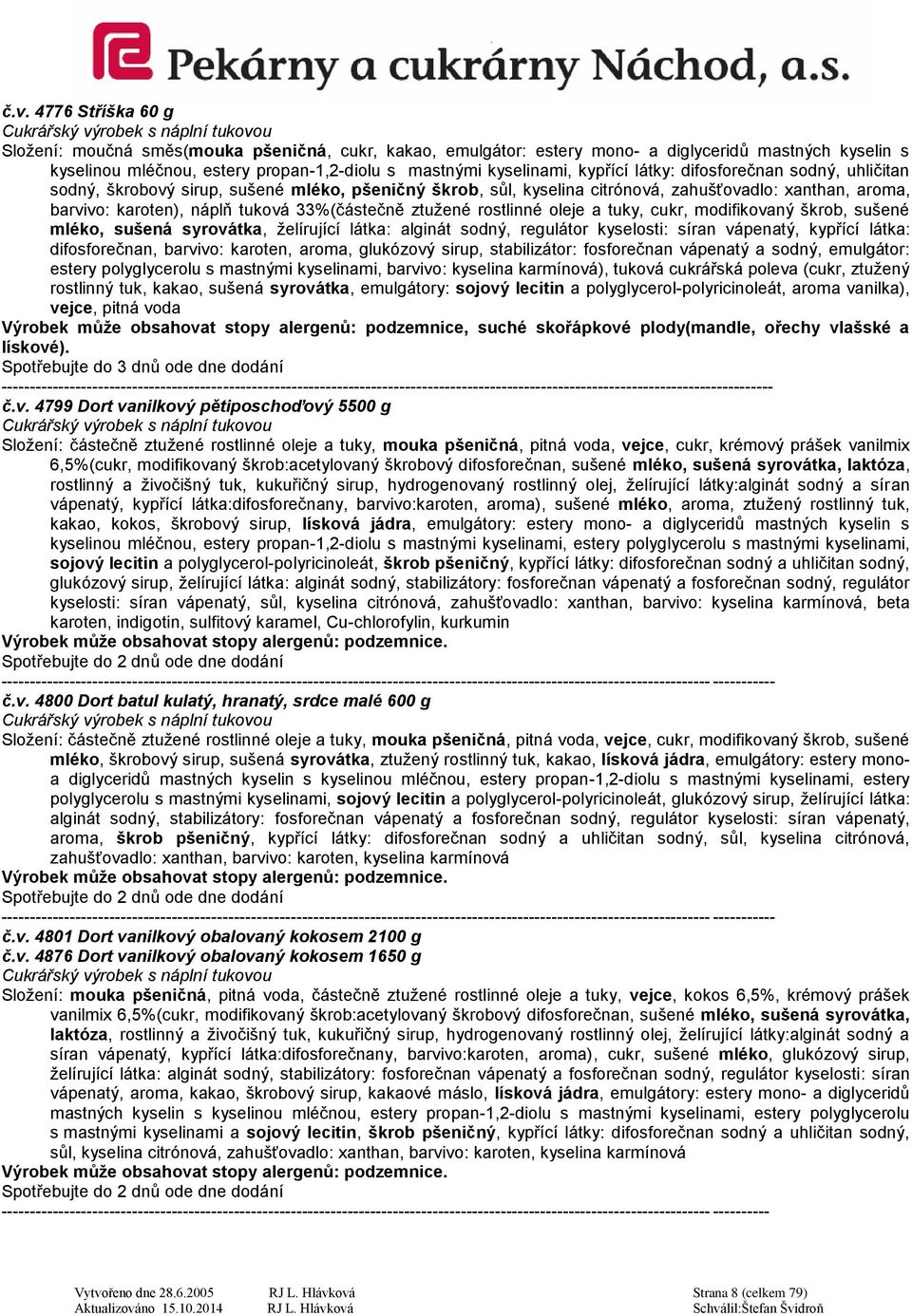 ztužené rostlinné oleje a tuky, cukr, modifikovaný škrob, sušené mléko, sušená syrovátka, želírující látka: alginát sodný, regulátor kyselosti: síran vápenatý, kypřící látka: difosforečnan, barvivo: