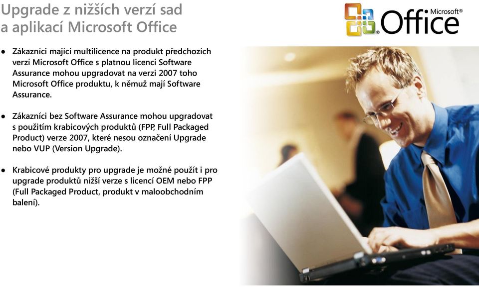 Zákazníci bez Software Assurance mohou upgradovat s použitím krabicových produktů (FPP, Full Packaged Product) verze 2007, které nesou označení Upgrade