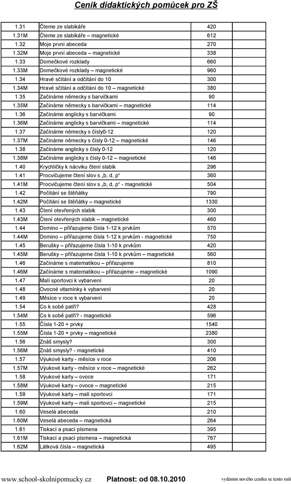 35M Začínáme německy s barvičkami magnetické 114 1.36 Začínáme anglicky s barvičkami 90 1.36M Začínáme anglicky s barvičkami magnetické 114 1.37 Začínáme německy s čísly0-12 120 1.