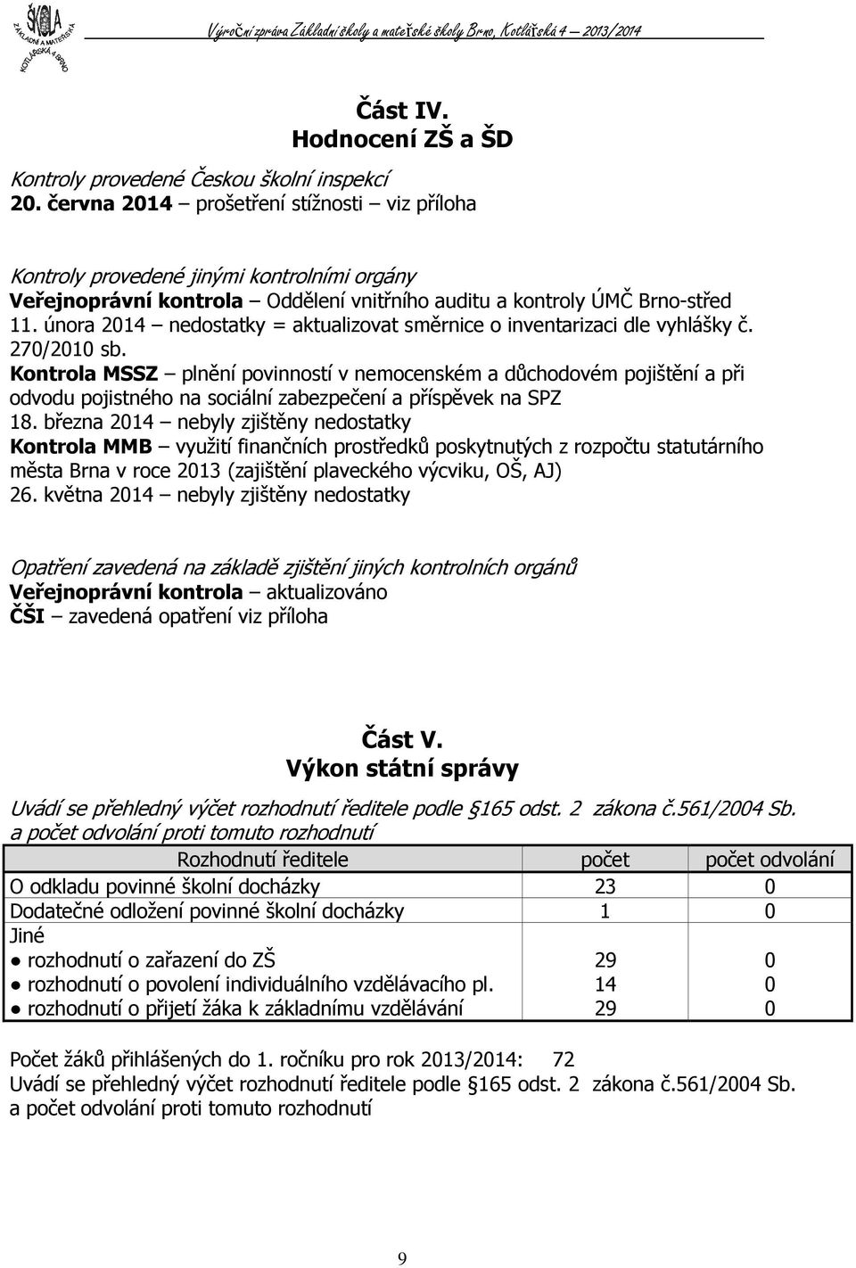 února 2014 nedostatky = aktualizovat směrnice o inventarizaci dle vyhlášky č. 270/2010 sb.