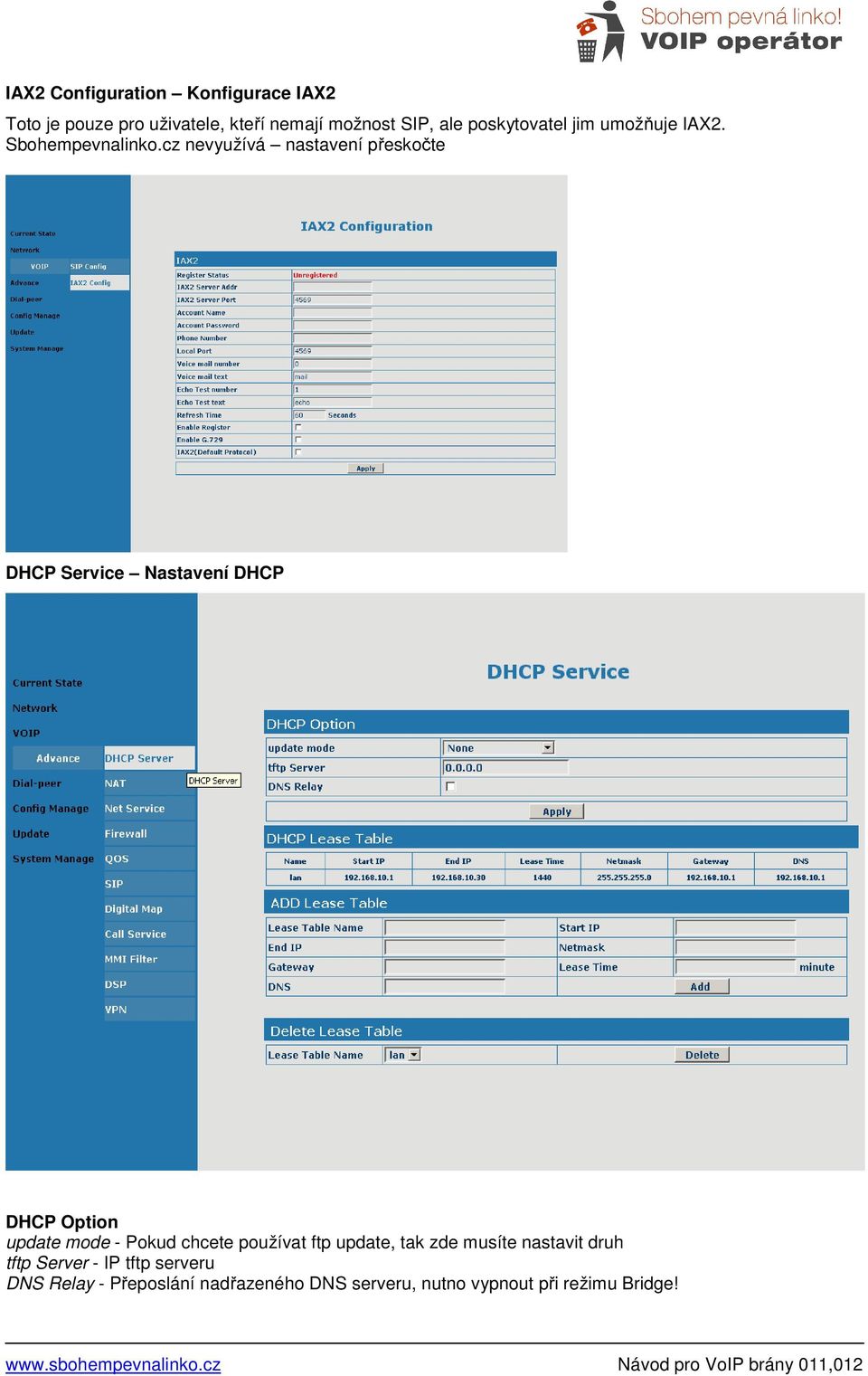 cz nevyužívá nastavení přeskočte DHCP Service Nastavení DHCP DHCP Option update mode - Pokud chcete